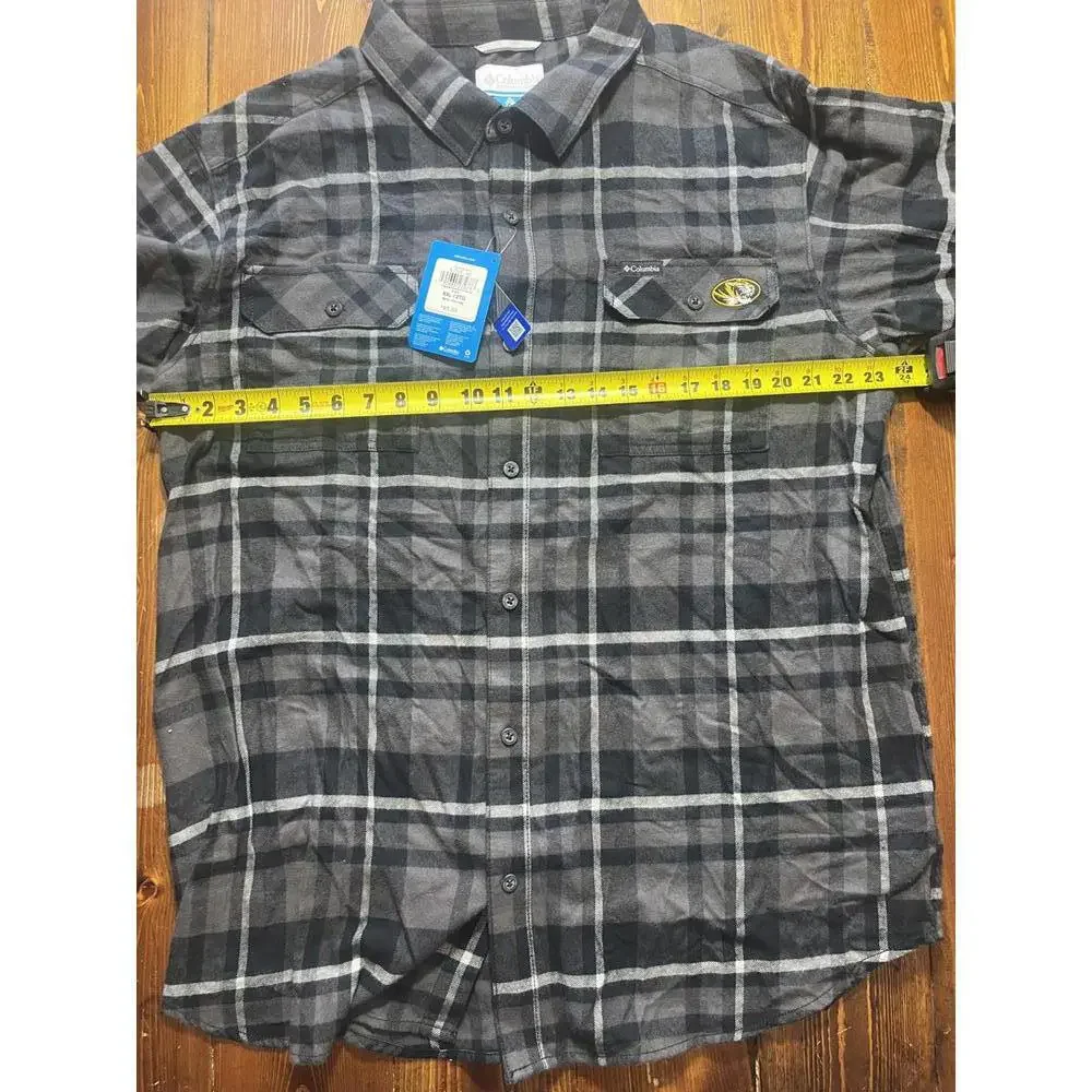 Columbia Flannel Shirt Mens XXL Grey Black Mizzou Tigers Flare Gun Plaid LS New